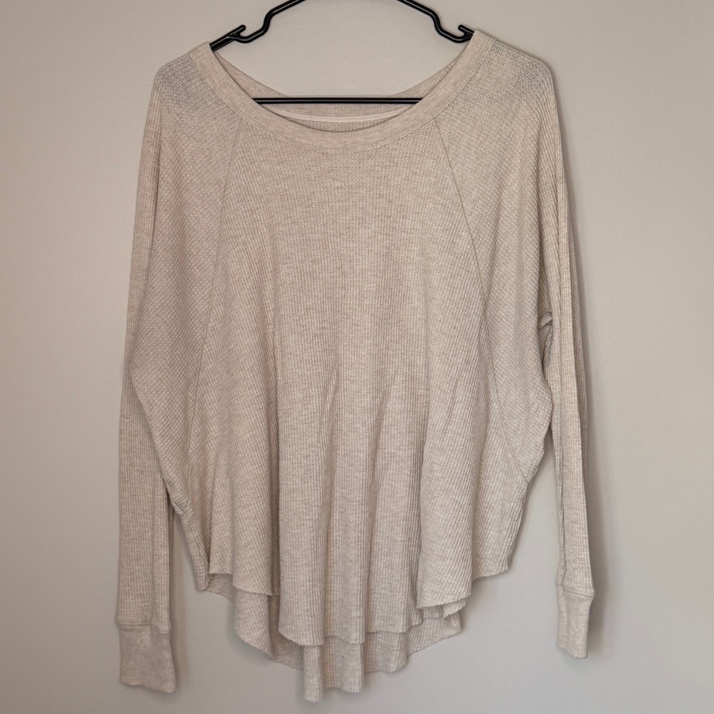 We The Free Cream Long Sleeve Waffle Scoop Neck Top